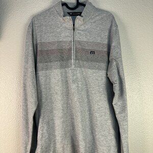 Travis Mathew Gray 1/4 Zip Pullover with Red Colored Stripes Size M